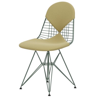 Chaise Wire Chair DKR, Revêtement thermolaqué eames écume de mer verte, Coussin pour assise et dossier (Bikini), Apollo doré / blanc