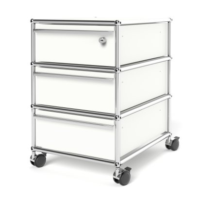 Caisson à roulettes USM Haller avec 3 tiroirs Type 1 , Serrure sur le tiroir du dessus, Blanc pur RAL 9010