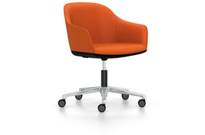 Softshell Armchair avec piètement à 5 branches, Aluminium poli, Plano, Orange, Souples pour sols durs
