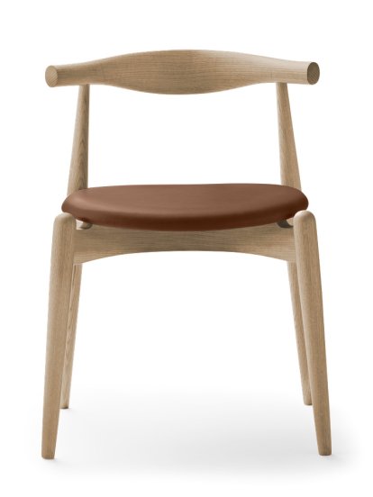 Chaise CH20 Elbow, Chêne laqué blanc, Cuir cognac