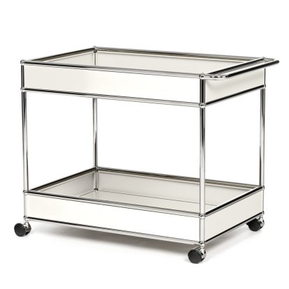 Chariot-bar USM Haller type II habillé, Blanc pur RAL 9010, Souples pour sols durs