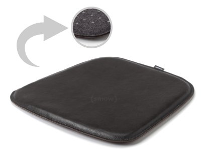 Coussin d'assise cuir pour Eames Armchairs , Recto cuir / verso feutrine, Noir