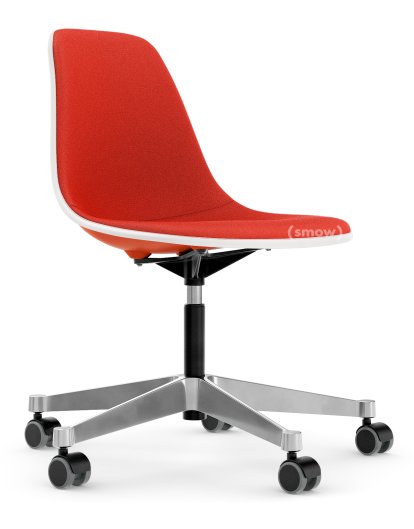 Eames Plastic Side Chair PSCC, Rouge coquelicot, Rembourrage intégral, Corail / rouge coquelicot
