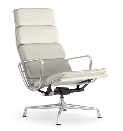 Soft Pad Chair EA 222, Piétement poli, Cuir Premium F neige, Plano blanc