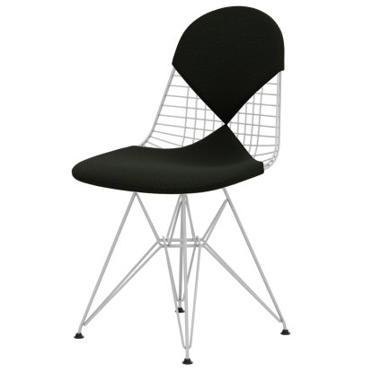 Chaise Wire Chair DKR, Revêtement thermolaqué blanc, Coussin pour assise et dossier (Bikini), Apollo forêt / noir