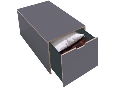 Tiroir de lit 16, L 103,1 x L 46,8, Mélaminé anthracite avec bords bouleau, Classique (sans roulettes)
