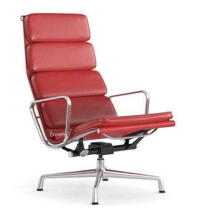 Soft Pad Chair EA 222, Piétement poli, Cuir Standard rouge, Plano poppy red