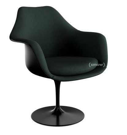 Fauteuil Tulipe Saarinen, Statique, Coque et coussin d'assise rembourré, Noir, Cactus (Eva 169)