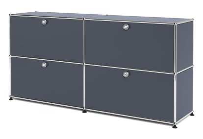 Meuble de rangement Sideboard L USM Haller, personnalisable, Anthracite RAL 7016, Avec 2 portes abattantes, Avec 2 portes abattantes