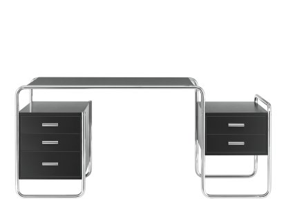 Bureau S 285  Bauhaus, Hêtre laqué à pores ouverts noir intense, 1 grand bloc de tiroirs / 1 petit bloc de tiroirs
