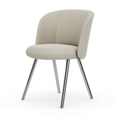 Chaise Mikado, Piètement à quatre pieds, 4 pieds, aluminium poli, Dumet, Tissu Dumet ivoire mélange, Patins en feutre pour sols durs