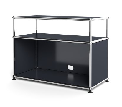 Meuble bas Lowboard M USM Haller avec rehausse, personnalisable, Anthracite RAL 7016, Avec  porte abattante, Avec passe-câbles au centre bas