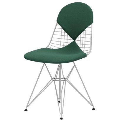 Chaise Wire Chair DKR, Revêtement thermolaqué blanc, Coussin pour assise et dossier (Bikini), Hopsak menthe / ivoire