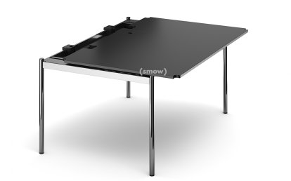 Table USM Haller Advanced, 150 x 100 cm, 41-Linoléum noir, Plateau coulissant à droite