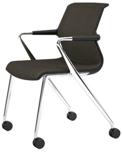 Chaise Unix base 4 pieds sur roulettes, Diamond Mesh dimgrey, Noir basic, Aluminium poli
