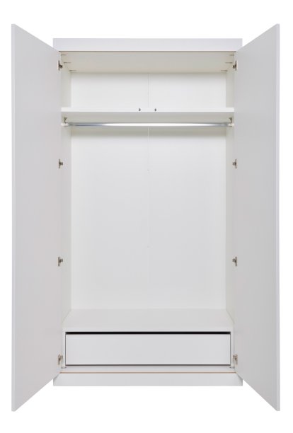 Armoire Flai , Large (216 x 118 x 61 cm), Mélaminé blanc avec bords bouleau, Configuration 3