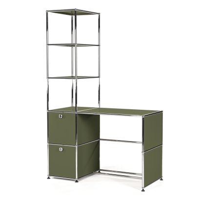 Bureau USM Haller avec étagère haute, Vert olive RAL 6003