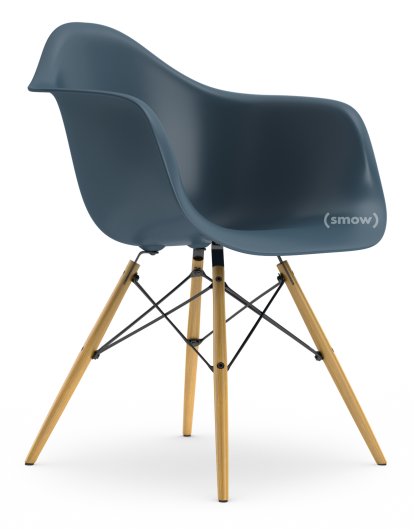 Eames Plastic Armchair DAW, Bleu océan, Sans rembourrage, Sans rembourrage, Version standard - 43 cm, Frêne tons miel