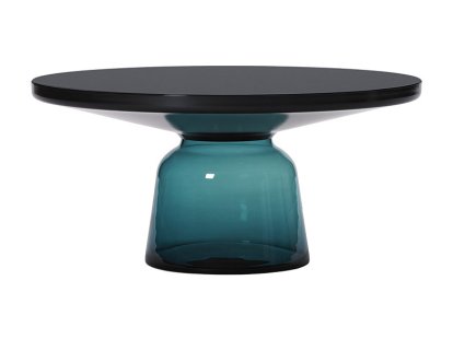 Bell Coffee Table, Acier bruni noir, laqué clair, Bleu Montana