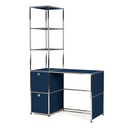 Bureau USM Haller avec étagère haute, Bleu acier RAL 5011