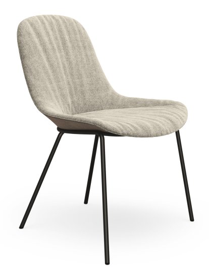 Chaise Sheru, Tissu Gaia lin, Cuir vintage nutmag, Peint par poudrage noir mat