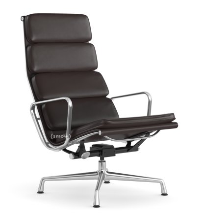 Soft Pad Chair EA 222, Piétement poli, Cuir Standard chocolat, Plano marron