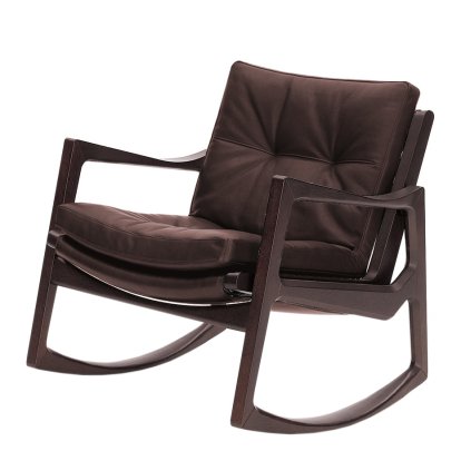 Euvira Rocking Chair Soft, Chêne teinté marron, Cuir Classic chocolat