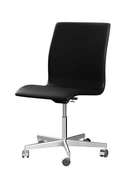 Chaise Oxford, Avec accotoirs, Dossier bas, Piétement à roulettes, Cuir souple, Noir-marron