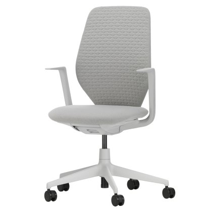 Chaise de bureau ACX Soft, Avec inclinaison avant, avec réglage de la profondeur, Accotoirs fixes, Soft grey, Siège Grid Knit, stone grey, Roulettes dures pour moquette