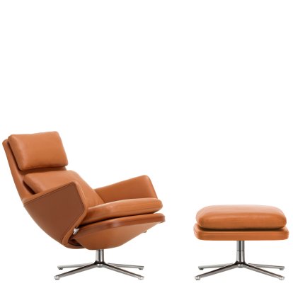 Fauteuil Grand Relax, Avec repose-pieds, Cuir Premium, cognac, Poli, 46,5 cm