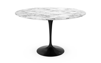 Table à manger ronde Saarinen, 120 cm, Noir, Marbre Arabescato (blanc avec tons gris)