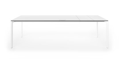 Table extensible Maki, L 189-263 x L 90 cm, Fenix blanc avec bord noir, Aluminium laqué blanc