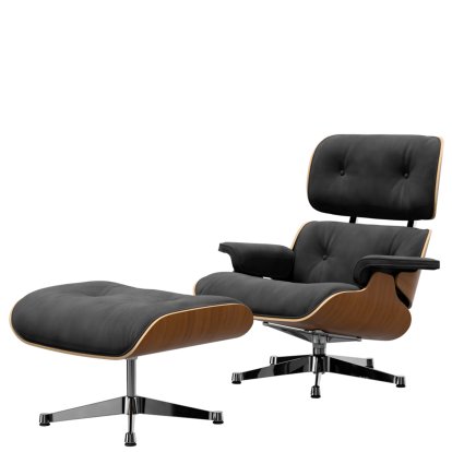 Eames Lounge Chair & Ottoman Calma, Noyer naturel, Calma, gris foncé, 89 cm, Aluminium poli
