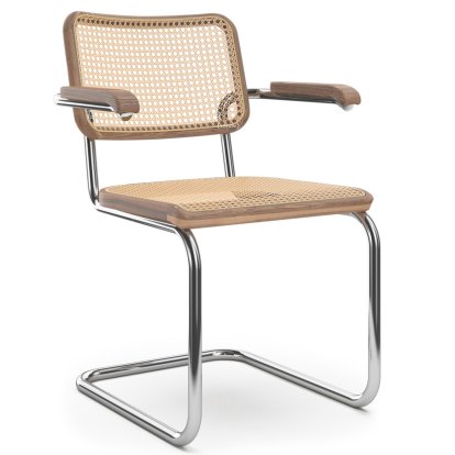 Chaise S 64 V Pure Materials, Noyer / naturel, Chromé, Patins en plastique noir avec feutre
