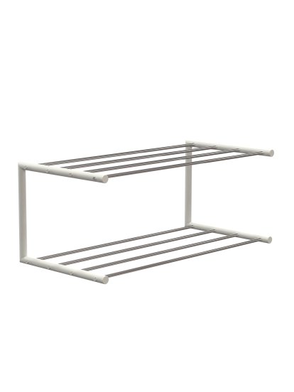 Nova Rangement à chaussures, L 61,9 x P 30 cm , Acier inox poli / blanc mat