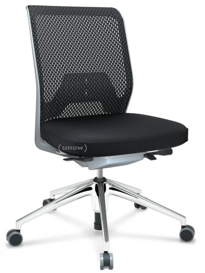 ID Mesh, Mécanisme Flowmotion sans inclinaison avant et sans réglage de la profon, Sans accotoirs, Piétement à 5 branches, aluminium poli, Soft grey, Assise Silk Mesh, dossier Diamond Mesh, Nero, Durs pour tapis