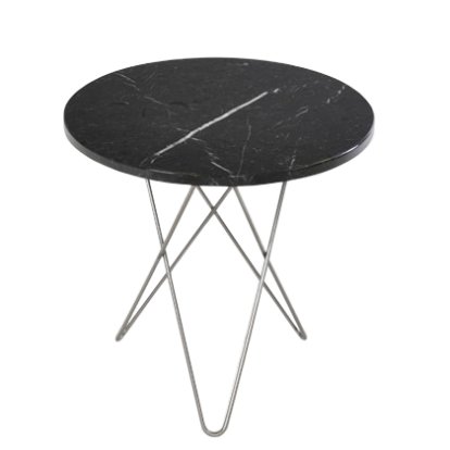 Tall Mini O Table, Noir Marquina, Acier inoxydable 