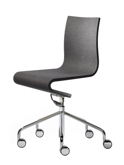 Chaise de bureau Seesaw, Chromé avec ressort à gaz, Sans accoudoirs, Frêne noir avec feutre anthracite