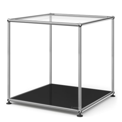 Table d'appoint USM Haller 50 haute, Panneau supérieur en verre, panneau inférieur en métal, Noir graphite RAL 9011