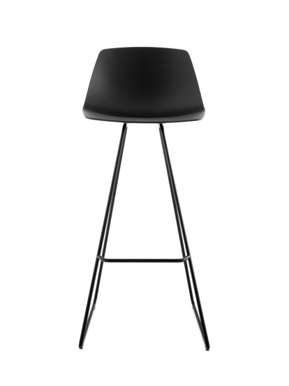 Chaise de bar Miunn S104, H 75 cm, Chêne teinté noir / revêtement en poudre noir
