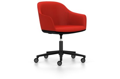 Softshell Armchair avec piètement à 5 branches, Basic dark fintion époxy (lisse), Plano, Rouge coquelicot, Souples pour sols durs