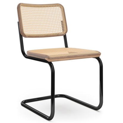 Chaise S 32 V Pure Materials, Noyer / naturel, Noir (RAL 9005), Patins en plastique noir avec feutre