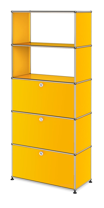 Étagère USM Haller avec portes abattantes et tiroirs, Jaune or RAL 1004
