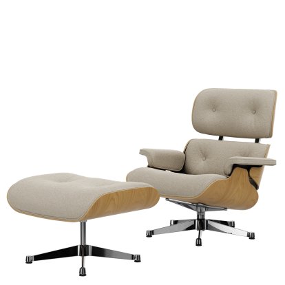 Eames Lounge Chair & Ottoman Nubia, Crème perle / Châtaignier, naturel