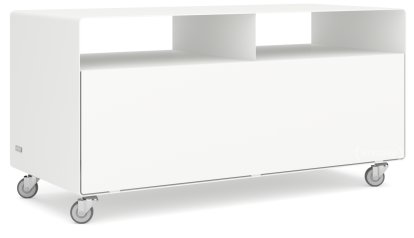 Meuble TV R 108, Blanc pur (RAL 9010), Roulettes industrielles