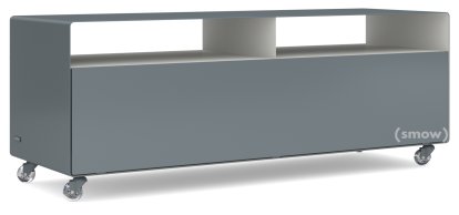 Meuble TV R 109, Bicolore   , Gris basalte (RAL 7012) -  Blanc pur (RAL 9010), Roulettes transparentes