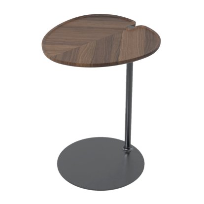 Table d'appoint Leaf-1 , Ovale, Laiton teinté noir, Noyer huilé naturel