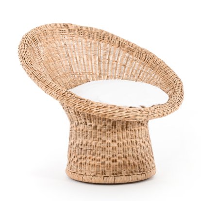 Chaise Rattan E 10, Rotin naturel, Avec coussin coton blanc