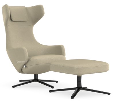 Fauteuil Grand Repos, Fauteuil Grand Repos & Ottoman, Tissu Dumet mélange beige, 40 cm, Noir basic