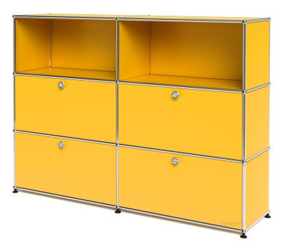 Meuble haut Highboard L USM Haller, personnalisable, Jaune or RAL 1004, Ouvert, Avec 2 portes abattantes, Avec 2 portes abattantes